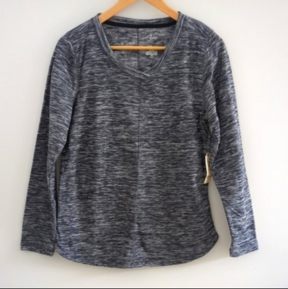 🌴2/$25🌴ST. JOHN'S BAY | Women's Grey Textured Pattern Fleece V-Neck Sweater